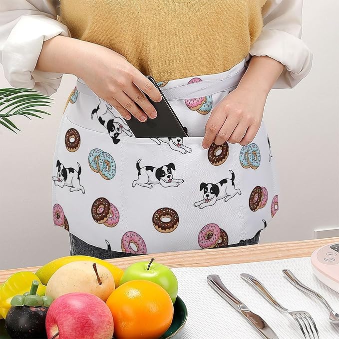 Server Apron with 3 Pockets Waist Waiter Waitress Half Apron Short Aprons
