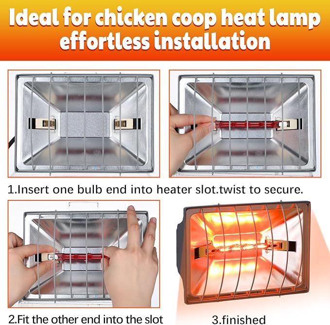 4 Pcs 250w Chicken Coop Heat Lamp Replacement Light Bar Chicken Brooder Heat Lamp Replacement for Chicken Livestock Dogs Sheep Pets Brooder Heater, 4.65 x 0.39 Inch, Heat Lamp Not Included