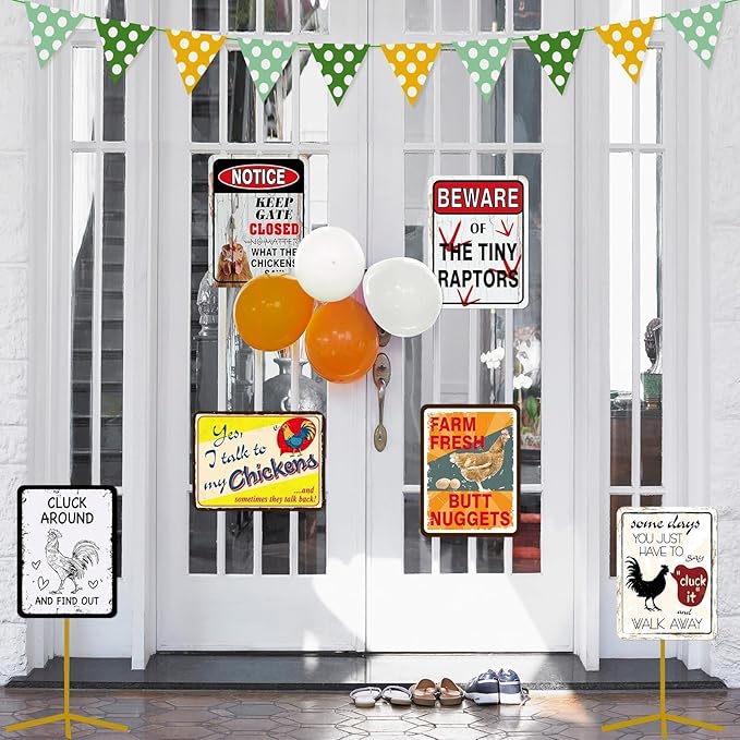 WERNNSAl Chicken Party Decorations - 9PCS Chicken Birthday Party Supplies for Kids Adults Funny Farm Chicken Coop Sign Gift Posters for Door Yard Garden Wall Decor