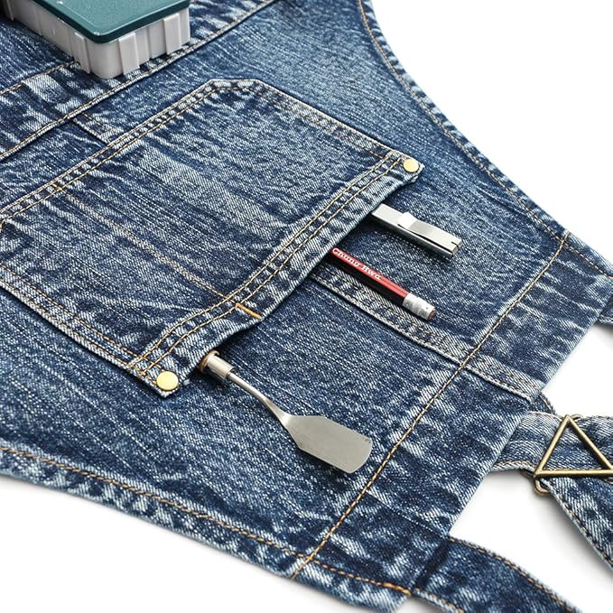 Jeanerlor Cotton Work Apron with Pockets for Women and Men Cross Straps & Adjustable S to XXXL 2 Size