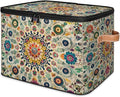 Vintage Boho Storage Bins with Zipper Lid Fabric Storage Containers for Clothes Collapsible Closet Storage Basket with Metal Frame 2 Pack