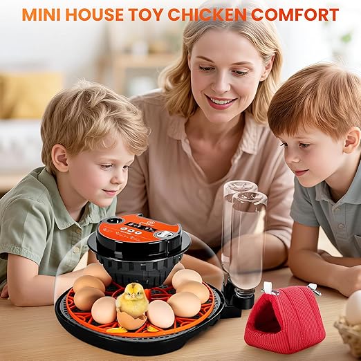 12 Egg Incubator for Hatching - Chicken, Duck, Quail & Goose – Automatic Egg Turner, Temperature & Humidity Control, Digital LED Display, Auto Water Refill System – Starter Kit with Plush Chick House