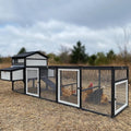 PetsCosset Extra Large Chicken Coop 116" L Wooden Poultry Cage with Run Hen House Outdoor Indoor Chicken Houses for 4-6 Chickens 4 Nesting Boxes, 4 Perches, Tray, Combinable, Gift for Chicken Lovers