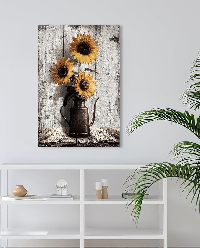 Sunflower Pictures Kitchen Wall Decor: Yellow Sunflower Paintings Rustic Farmhouse Wall Art Canvas Prints Vintage Posters Country Bathroom Decor Modern Artwork Wall Hanging Decor 16x24 Inches