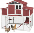 56.03" L 2-Story Chicken Coop with Run,Fir Wood Chicken House Hen House with 2 Large Nesting Boxes,Expandable Poultry Cage for 2-4 Chicken with 4 Perching Bars,Pull-Out Tray,Ramps,RED