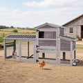 Large Chicken Coop with Run, 80.5’’ Chicken Tractor with Wheels, Wooden Hen House Poultry Cage with Plastic Waterproof Roof and Nesting Box, Leakproof Pull-Out Tray