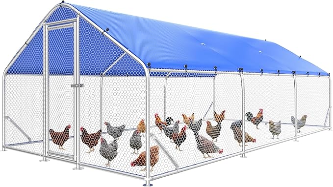 Sino Luban Large Metal Chicken Coop Run for 30 Chickens/Ducks, Chicken Runs for Yard with Waterproof Cover, Chicken Enclosure Pen Outdoor, Walk-in Poultry Cage (Upgrade Top & Corner Support Brace)