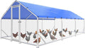 Sino Luban Large Metal Chicken Coop Run for 30 Chickens/Ducks, Chicken Runs for Yard with Waterproof Cover, Chicken Enclosure Pen Outdoor, Walk-in Poultry Cage (Upgrade Top & Corner Support Brace)
