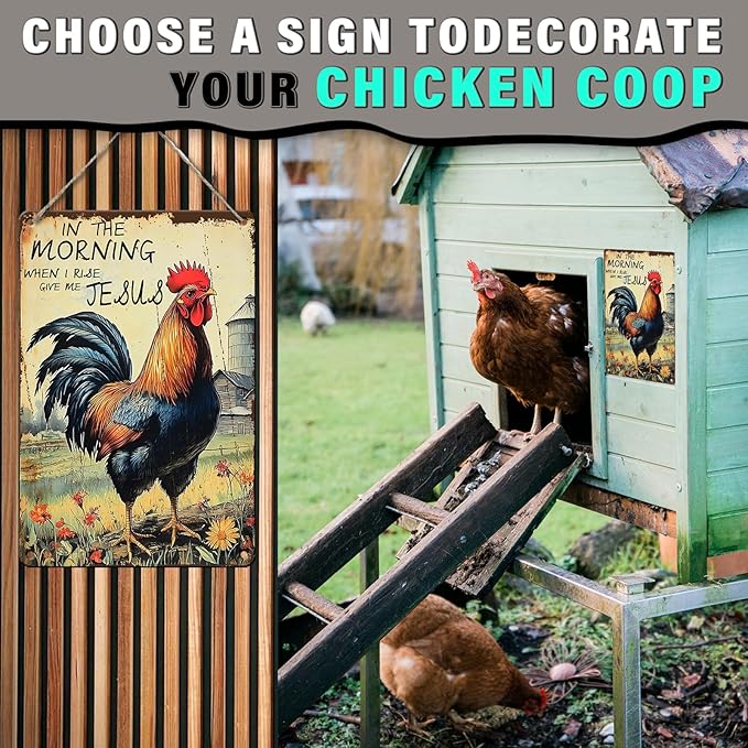 PEACHGARDEN Rooster Decor Chicken Coop Metal Sign Rooster Crowing - In The Morning When I Rise Give Me - Farmhouse Wall Art Decor for Garden Kitchen Yard Farm 8X12inch