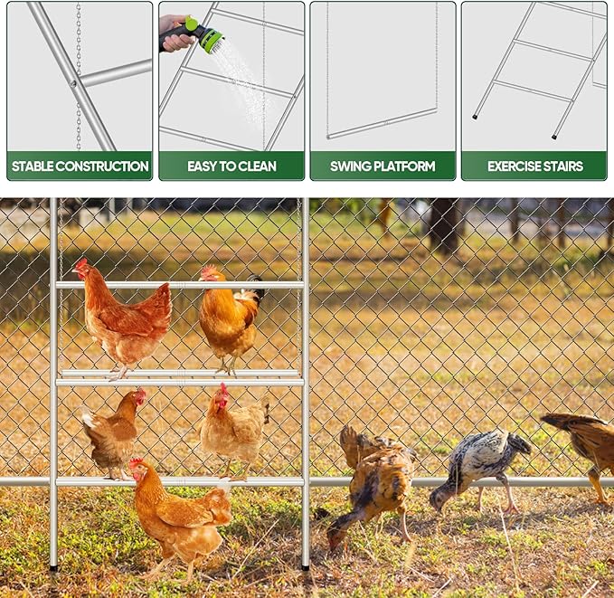 Chicken Perch for Coop with Swing,Chicken Roosting Bars with Large Ladder,Farm Chickens Toys,Perfect for Backyard Pet's Healthy & Happy,Easy to Assemble & Clean,Grey