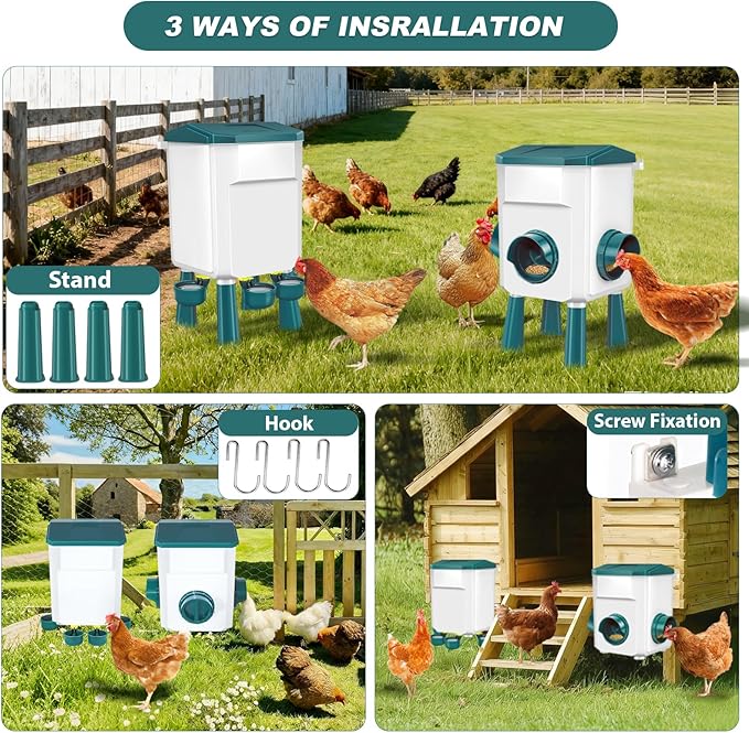 Chicken Feeder and Waterer Set with 3 Gallon/26.4 Pounds, Automatic Chick Feeder and Waterer Set No Waste, Poultry Feeder Large for Hens/Ducks/Poultry