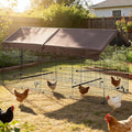 22 Sq Ft Large Metal Chicken Coop with Waterproof Cover, Outdoor Chicken Run for 6-8 Chickens, Rabbits & Ducks, Heavy Duty Rust-Resistant Poultry Cage with Secure Lock
