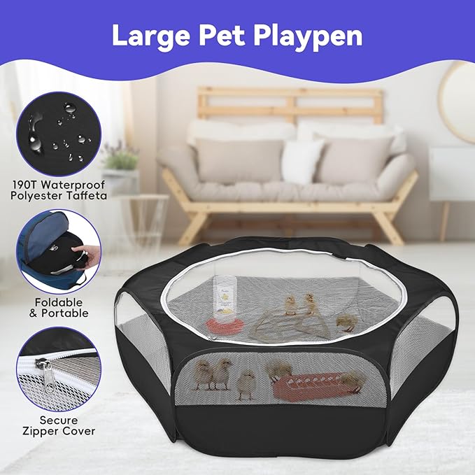 Pawaboo 5-in-1 Chicken Brooder Box for Chick Starter Kit, Includes Pet Cage Tent, Chicks Perch, Chicks Feeder, 1.1L Chick Waterer, Chicken Supplies (Brooder Set), Black