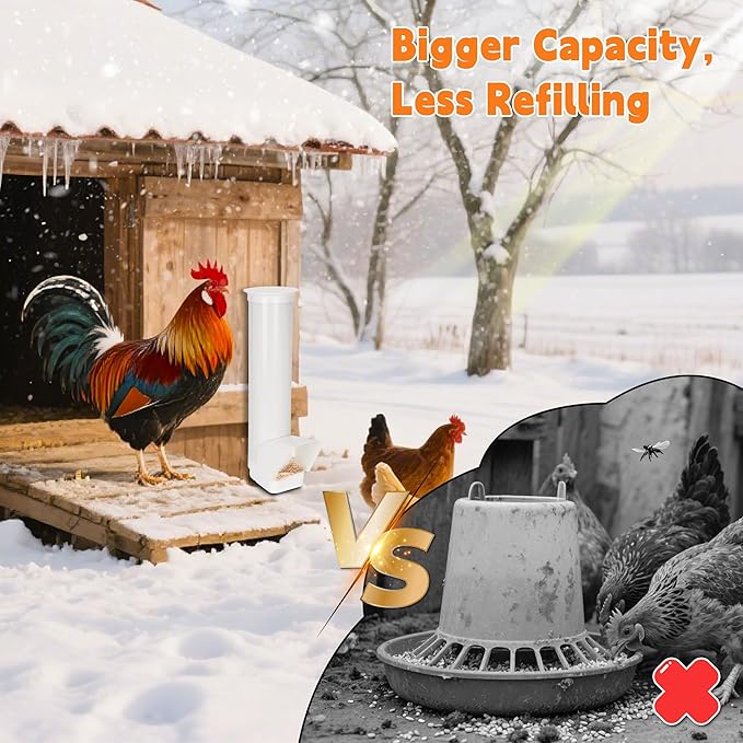 2026 Automatic Chicken Feeder Outdoor, Large Capacity PVC Pipe Hanging Chicken Coop Feeder, with Cover, No Waste and Rainproof Design, Used for Long-Term Feeding of Chickens