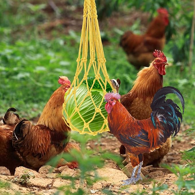 2PCS Chicken Veggies Skewer Fruit Holder with S Hooks for Hens, Hanging Feeder Toy for Chickens, Large Birds (Yellow+Green)
