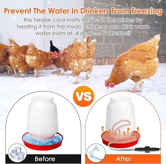 Saillong Chickens Water Heater Cord, Heated Chicken Waterer for Winter, Freeze Proof Heated Waterer for Poultry, Small Animals (Rabbits, Guinea Pigs, etc.), Prevent Water Freezing in Drinkers(2 Pack)