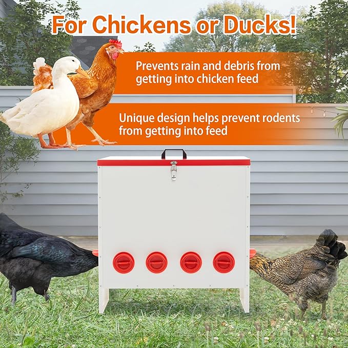 Automatic Metal Chicken Feeder Large Capacity 120 Lbs, No Waste 10-Ports Weather-Resistant & Animal-Proof Gravity Poultry Feeder for Chickens, Geese, Ducks, Turkeys, Quails