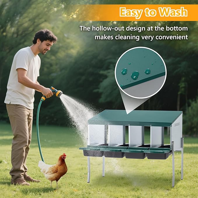 Nesting Box for Chickens Laying Eggs,Roll Away Chicken Nesting Boxes with Legs,4 Compartment Wall Mountable Metal Chicken Nesting Box,Roll Out Nesting Boxes for Hens,Green