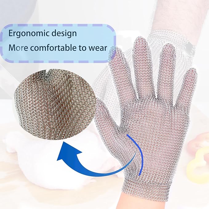Cut Resistant Gloves Food Grade Stainless Steel Metal Mesh Chainmail Gloves for Butcher Meat Cutting Fish Filleting Oyster Shucking Clothing Cutting and Leather Processing (Small (Pack of 1))