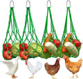 Chicken Vegetable Fruit Hanging Feeder 4Pcs, Reusable String Bag with Hook for Chicken Coop Toys, Poultry Feeding Tool for Hens,Duck,Goose(Green)