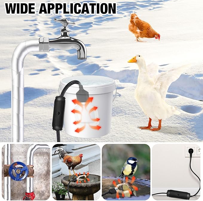 150w/250w/500w Livestock Water Heater De-icer, Submersible Cast Aluminum Utility Heated for Farm Poultry Water Trough, Tank, Bird Bath, Chicken Coop with Thermostat for Winter(Black,150w)