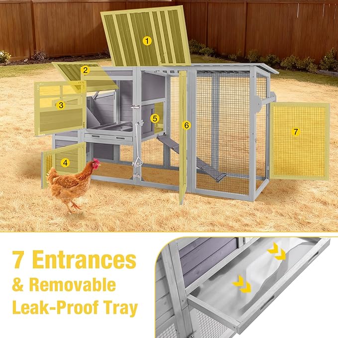 Aivituvin Mobile Chicken Coop with Wheels, Outdoor Poultry Cage with Weatherproof Roof, Lockable Nesting Box & Pull-Out Tray, Expandable Chicken Run for Chickens, Ducks & Small Animals