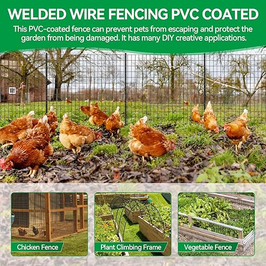 Welded Wire Fence, 50ft(L) x 4ft(H) PVC Anti-Rust Coated Wire Mesh, 2 Inch x 3 Inch 16GA Garden Edging Border, Roll Metal Animal Barrier for Yard Vegetable Plant Protection Poultry Netting