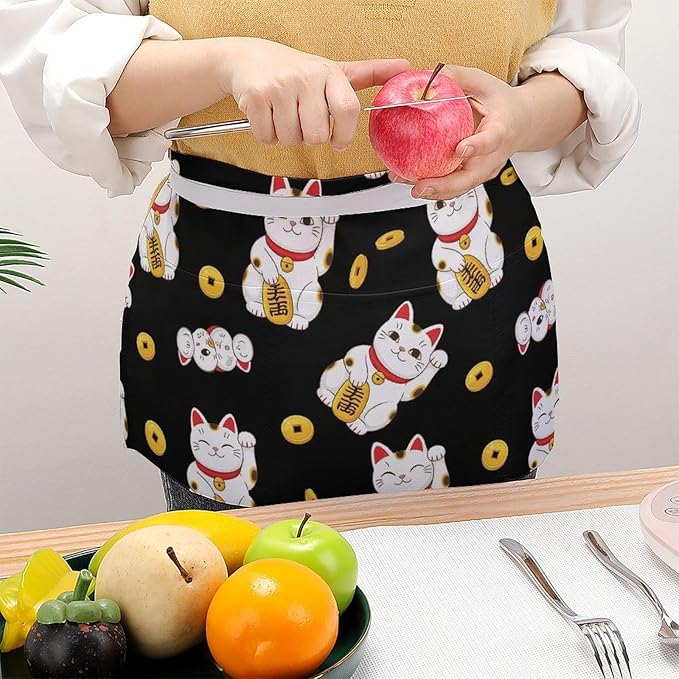 Unisex Apron for Cooking Server Waitress Half Waist Apron with 3 Pockets