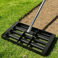 Lawn Leveling Rake 17"×10", Stainless Steel Landscaping Tool with 6.5ft Adjustable Handle, Effort-Saving with 2 Rollers, Foldable Leveler Rake for Yard, Topsoil, Farm, Backyard, Black