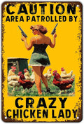 Funny Chicken Metal Sign Vintage Caution Area Patrolled By Crazy Chicken Lady Tin Signs Farm Coop Wall Decor Farmhouse Kitchen Home Garden Yard Hen Tin Poster 12x8 Inch