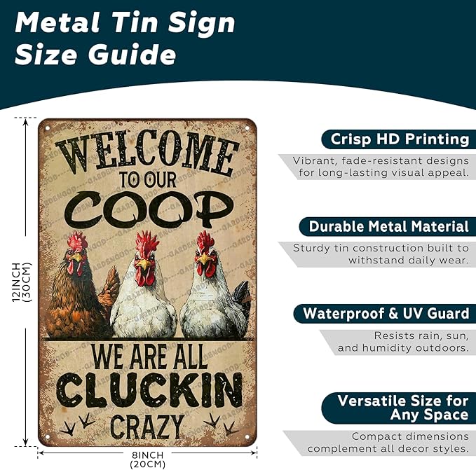 Chicken Metal Tin Sign Welcome To Our Coop We Are All Cluckin Crazy Vintage Tin Sign For Chicken Wall Farmhouse Farm Home Coop Decor 12x8 Inch
