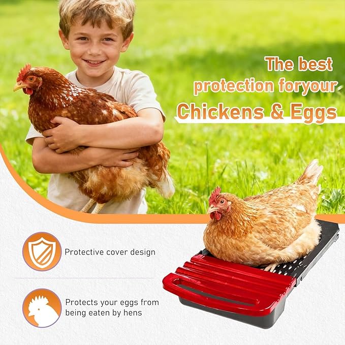 Metal Chicken Nesting Box, 6 Compartments Wall Mount Hen Laying Box with Roll Away Egg Collection & Swing Perch for Chicken Coop (Red)