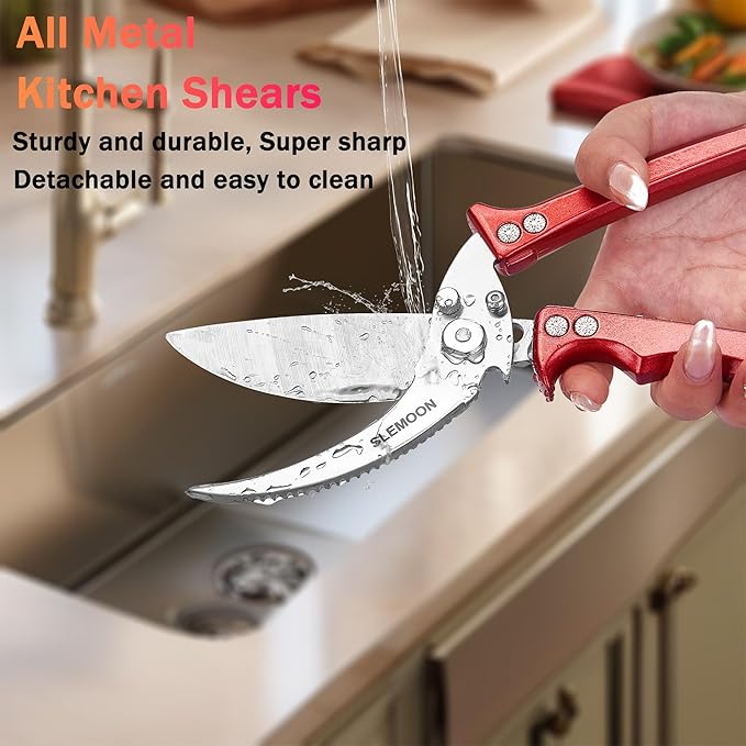 Heavy Duty Poultry Shears Meat Cutting Dishwasher Safe and Food Stainless Kitchen Shears Kitchen Scissors for Chicken Turkey Thanksgiving,Gift Box,burgundy
