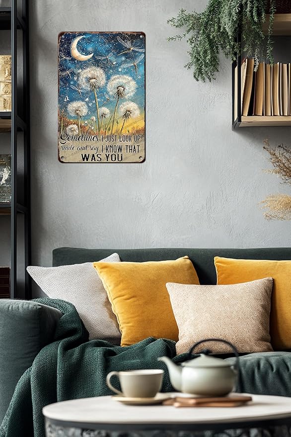 Dandelion Vintage Tin Sign Just Look Up Smile Say I Know That Was You Dragonfly Inspiring Vintage Tin Sign Wall Art Decor For Home Living Room Bedroom Office Cafe And Pub Decoration 16x12 Inch