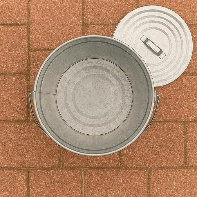 6-Gallon Galvanized Steel Locking Lid Storage Can – Heavy-Duty Metal Utility Bin for Tools, Feed, Trash & Pet Food – Rust-Resistant Outdoor Container