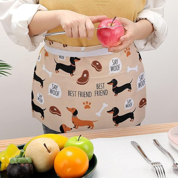 Server Waist Aprons Waitress Unisex Chef Works Half Apron with 3 Pockets