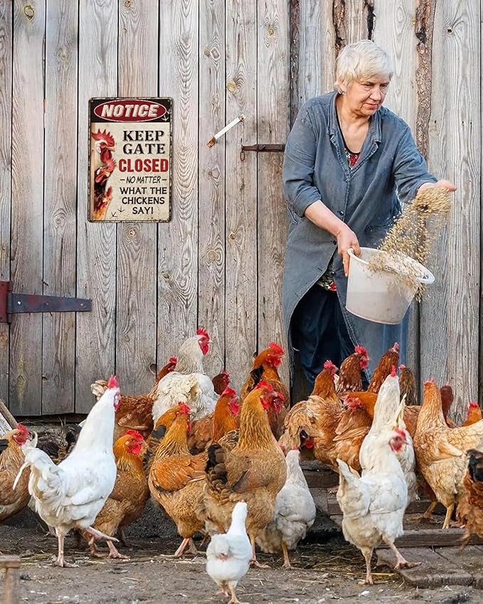 Funny Chicken Coop Metal Sign Keep Gate Closed Humorous Farm Decor Sign Chicken Keeper Gift 8x12 Inch
