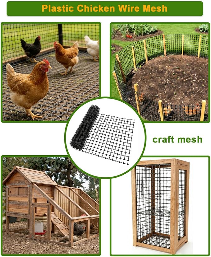 Plastic Chicken Wire Mesh Fence Roll - Black 16IN * 33FT Multi-Use Garden & Poultry Netting, Animal Barrier for Pets, Plants, Patio,Balcony, Snow Fencing & Temporary Indoor and Outdoor Use