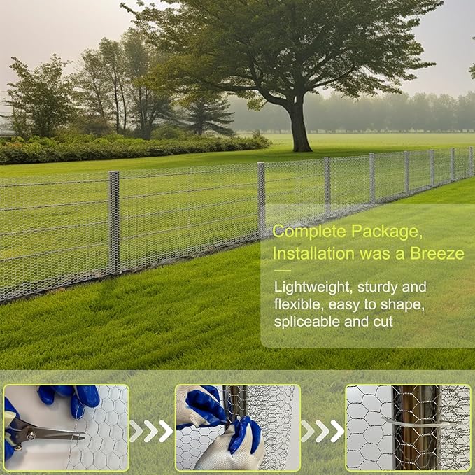 Chicken Wire Fencing, 16.5 Inch x 40 Feet Chicken Wire Mesh Roll for Garden Plants, 0.6 Inch Mesh Hexagonal Galvanized Metal Poultry Wire Netting for Chicken Coop Rabbit Dogs Barrier