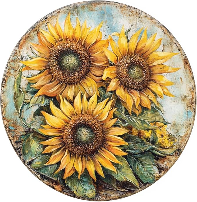 Metal Tin Sign Funny Sunflowers Signs Round Tin Sign for Home Farm House Rustic Garden Yard Vintage Outdoor Outside Porch Wreath Wall Funny Decor 8 Inch