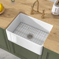 TUKTUK White Farmhouse Sink 24 X18 inch Fireclay Farm House Apron Front Undermount Small Modern Kitchen Sink Single Bowl for Bar and RV Luxury Bottom Grid & Strainer