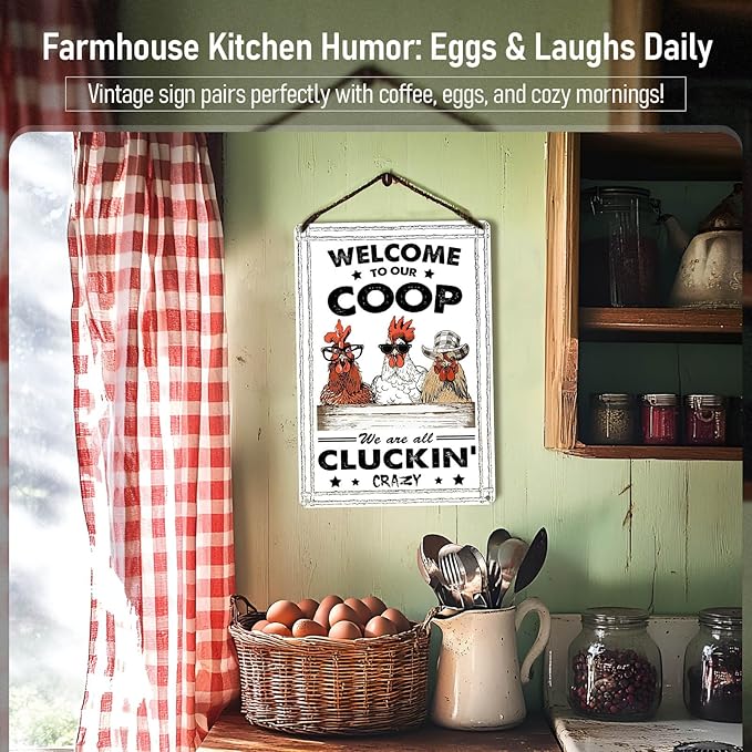 Funny Chicken Coop Metal Signs Farmhouse Decor Welcome Sign for Outdoor Chicken Coops Vintage Farm House Garden Barn Rooster Decorations 8x12 Inch