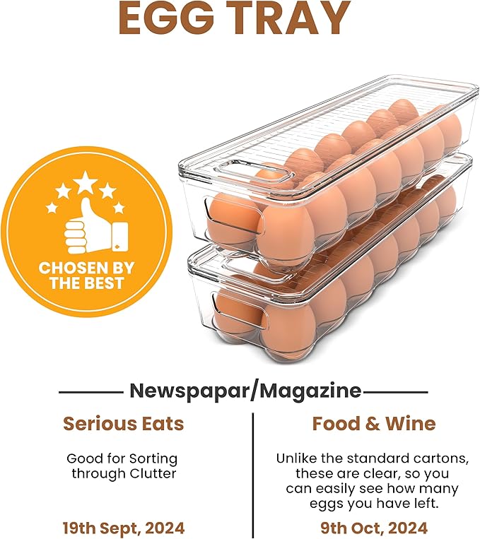 Utopia Home Egg Container With Lid and Handle for Refrigerator - Pack of 1 - Clear Stackable Egg Holder for Kitchen Storage and organization