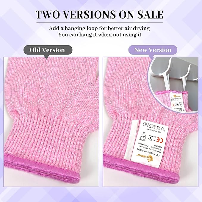 Evridwear Cut Resistant Gloves Food Grade Level 5 Kitchen Safety Protection (Medium, Pink+Green)
