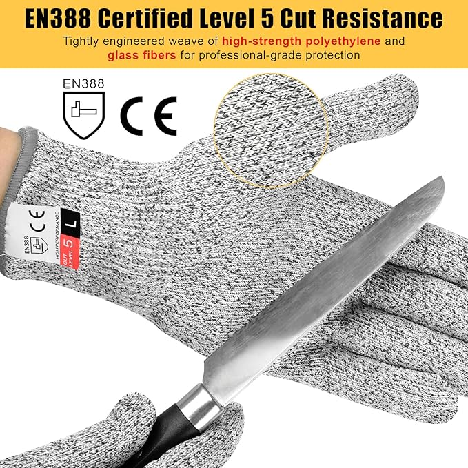 2 Pairs Cut Resistant Gloves Level 5 Protection, Food Grade Cut Proof Gloves, Safety Anti Cutting Glove