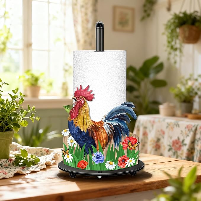 Rooster Paper Towel Holder, Rooster Decor for Countertop Cute Farmhouse Home Table, Housewarming Birthday Gifts for Farm