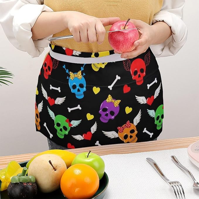 Short Aprons for Servers Unisex Chef Works Waitress Apron with 3 Pockets