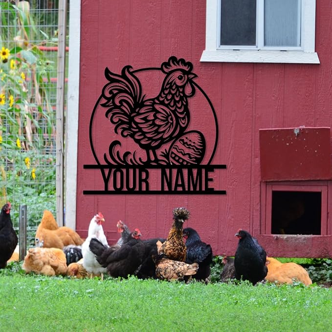 Personalized Chicken Coop Metal Sign,Custom Chicken Farm Metal Wall Art,Personalized Chicken MetalSign, Metal Chicken Farmhouse Sign,Hen House Sign, Funny Chicken Farm Decor (Style D)