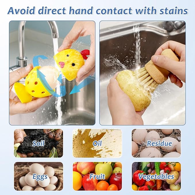 Silicone Egg Brush Cleaner,Multipurpose Fresh Eggs Fruit and Vegetable Rotating Scrubber Tool,and Sisal Wooden Brush with Ceramics Holder Reusable Cleaning Tools for Cleaning Eggs&Vegetables, Pans