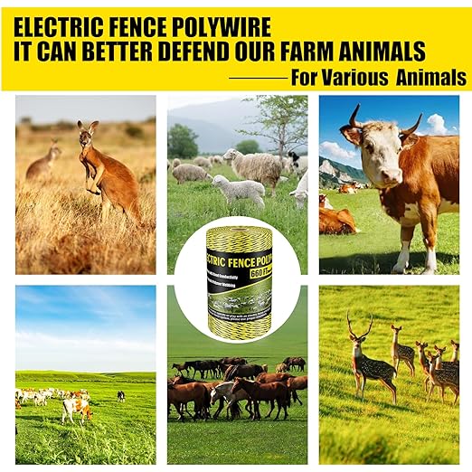 Upgrade Electric Fence Polywire 660FT,200 Meters, 6 Stainless Steel Strands for Reliable Conductivity, Portable Electric Fencing, UV Resistant, Rust Resistant, Highly Conductive, Easy to Install